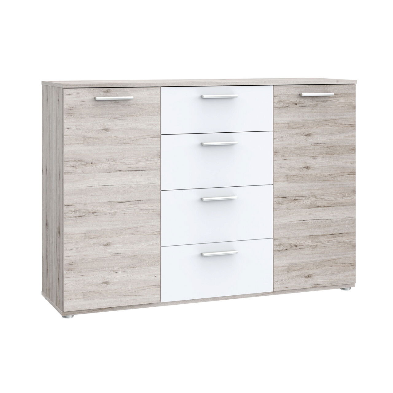 Comoda Veghel, Bedora, 129.6x38x91.3 cm, PAL/plastic, gri/alb