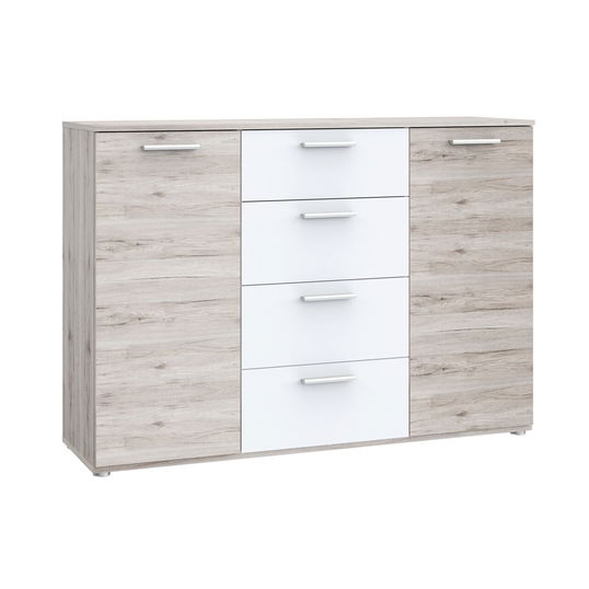 Comoda Veghel, Bedora, 129.6x38x91.3 cm, PAL/plastic, gri/alb