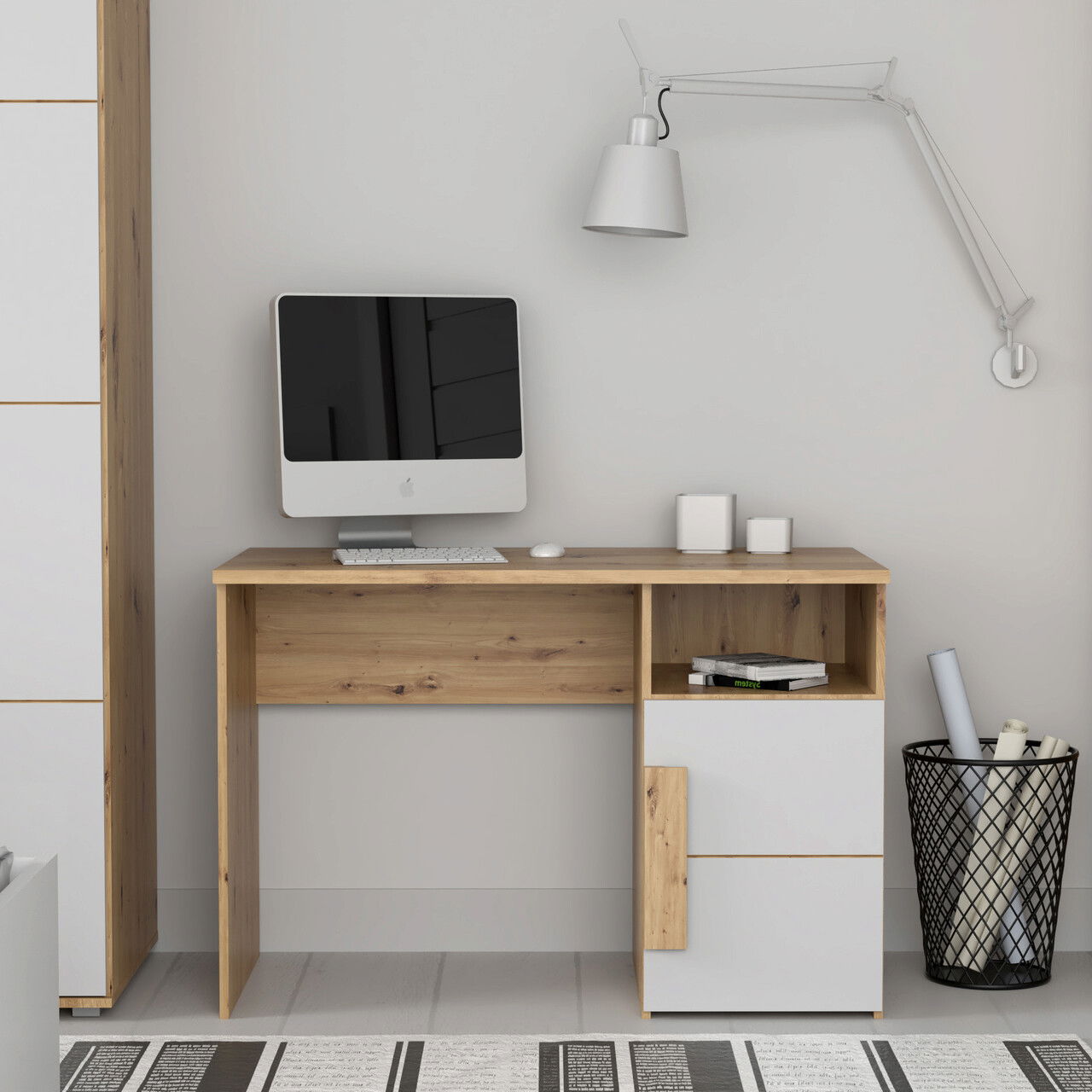 Birou Almelo, Bedora, 110x60x75.3 cm, PAL/MDF, stejar/alb