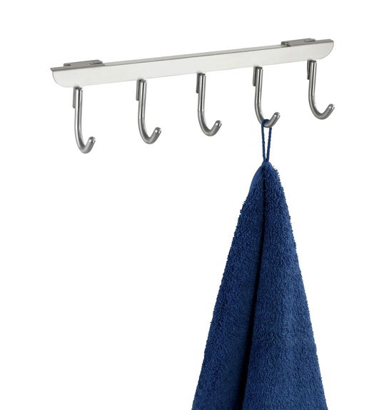 Suport pentru prosoape/haine suspendabil pe usa Asola, Wenko, 36x7-9x9 cm, inox/polipropilena, argintiu mat