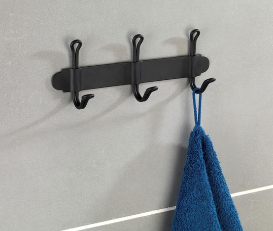 Suport pentru prosoape Nostalgia Trio, Wenko, 22x5x8.5 cm, metal/otel, negru