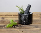 Mojar cu pistil Mortar, Wenko, 11x8 cm, marmura, negru