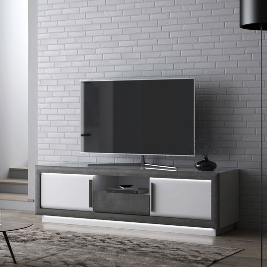 Comoda TV Brielle, Bedora, 192.7x53x56.2 cm, MDF/PAL/plastic, gri inchis/alb