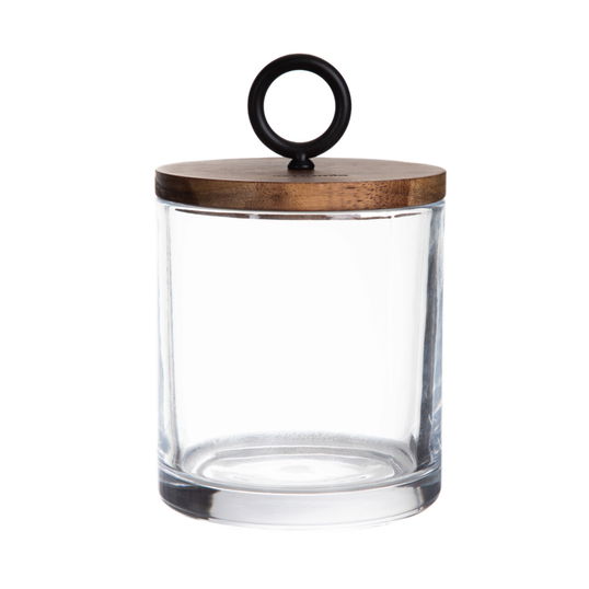Recipient cu capac pentru depozitare Hardie, Homla, 10x14 cm, sticla/lemn, transparent/maro