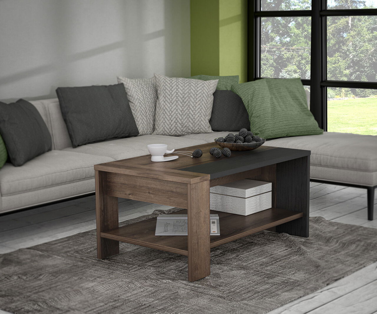 Masuta de cafea Ubbergen, Bedora, 90x55.2x42.5 cm, PAL, stejar/negru