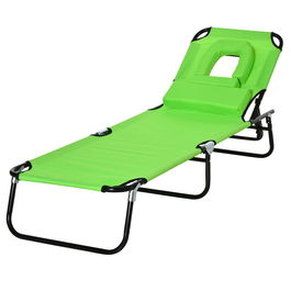 Outsunny Șezlong Pliabil cu Spătar Reglabil în 4 Poziții, Șezlong de Grădină cu Cadru din Oțel Pernă și Țesătură Oxford, 190x56x28 cm, Verde