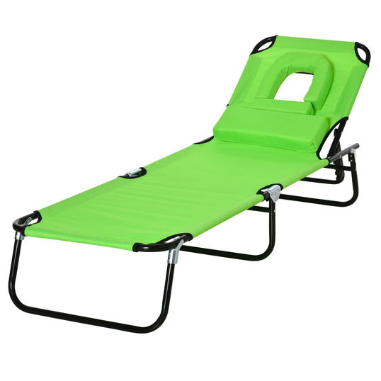 Outsunny Șezlong Pliabil cu Spătar Reglabil în 4 Poziții, Șezlong de Grădină cu Cadru din Oțel Pernă și Țesătură Oxford, 190x56x28 cm, Verde