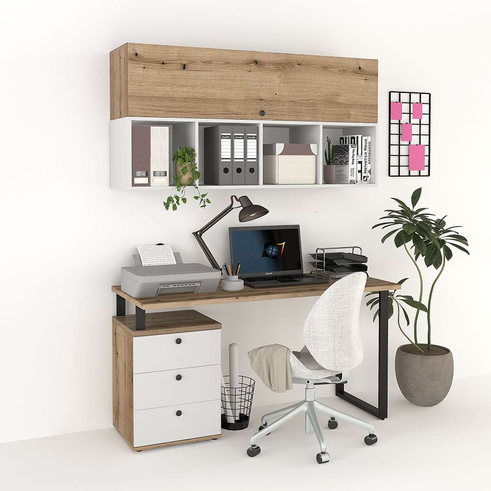 Ansamblu birou STUDIO 5, Stejar, Alb