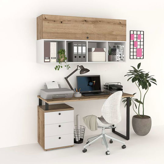 Ansamblu birou STUDIO 5, Stejar, Alb