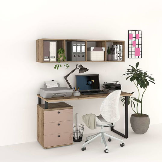 Ansamblu birou STUDIO 4, Stejar, Cappuccino Gloss