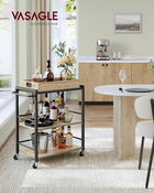 Carucior de servire cu tava detasabila, Vasagle, 72x40x86 cm, max 60 kg, PAL/otel, maro turcoaz