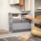 Set 3 cutii depozitare Vasagle, 25x35x25 cm/50x35x25 cm, textil cu aspect de in/fier, stivuibile, max 10 kg, gri