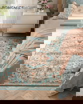 Covor antiderapant Vasagle Vintage, 120x170 cm, lavabil la masina, poliester, albastru teal