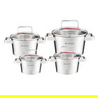 Set oale 8 piese Selection, Ambition, 16/18/20/24 cm, 1.6 L/2.2 L/3.2 L/5.3 L, inox/sticla, argintiu/transparent