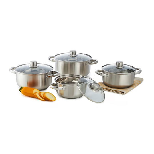 Set de gatit 8 piese Sally, Domotti, 16/18/20/22 cm, inox, argintiu