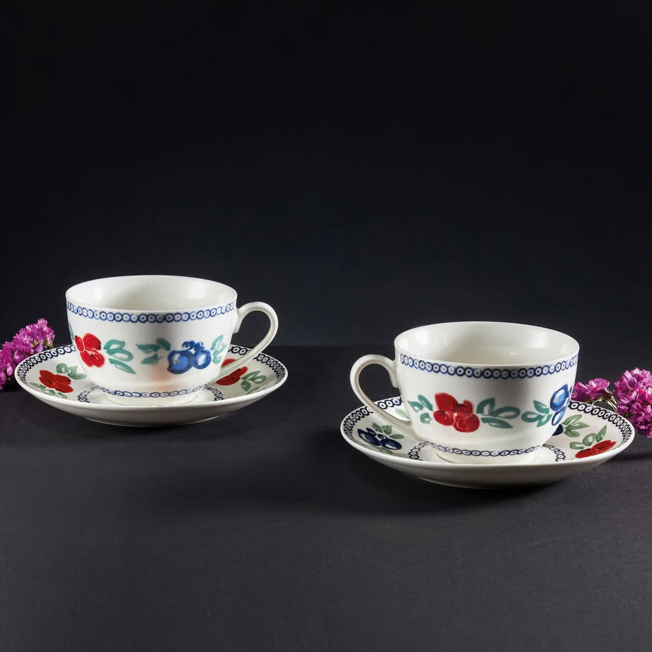 Set 6 cesti cu farfurie pentru cafea/ceai Kalina, Ambition, portelan, multicolor