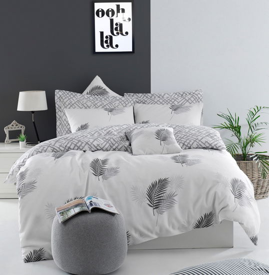 Lenjerie de pat dubla Super King, 3 piese, 220x260 cm, amestec bumbac, Eponj Home, Palma, gri