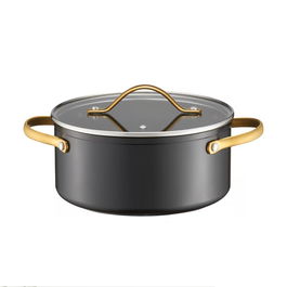 Oala cu capac Royal Gold, Ambition, 24 cm, 4.6 L, aluminiu forjat, strat antiaderent Qualum Basic, gri/auriu
