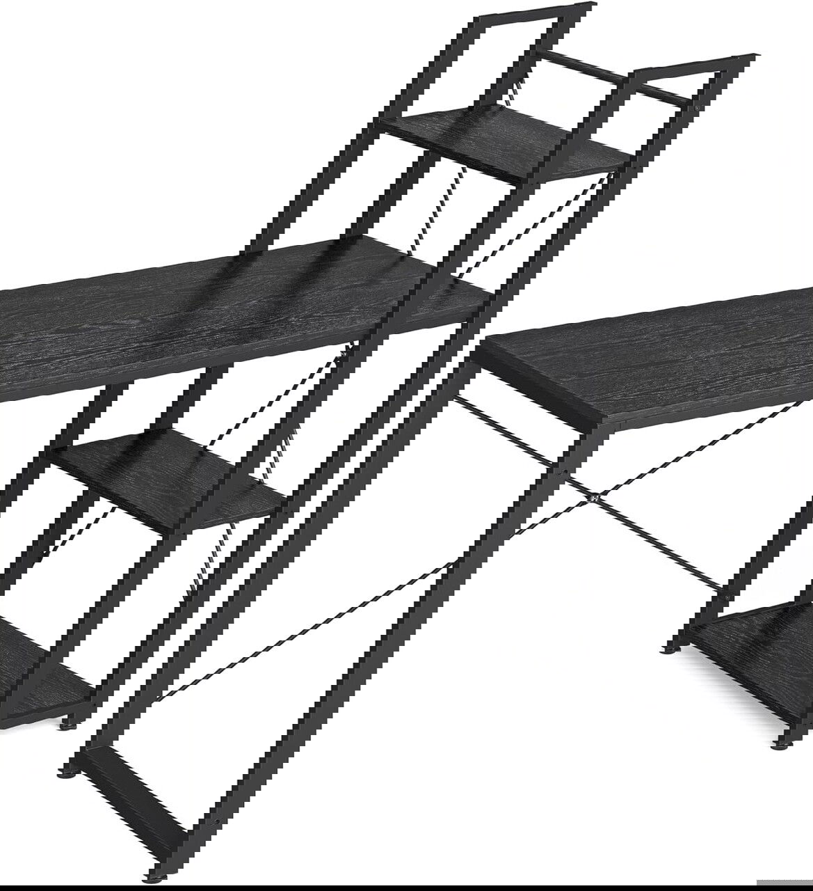 Birou cu raft cu montare stanga/dreapta, Vasagle, 120x56x120 cm, max 100 kg, PAL/ptel, negru