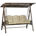 Outsunny Balansoar de Gradina 3 Locuri din Otel si Poliester cu Baldachin Rabatabil din PC si Perne pentru Spatar si Brate, 208x120x174 cm, Maro si Kaki | Aosom Romania