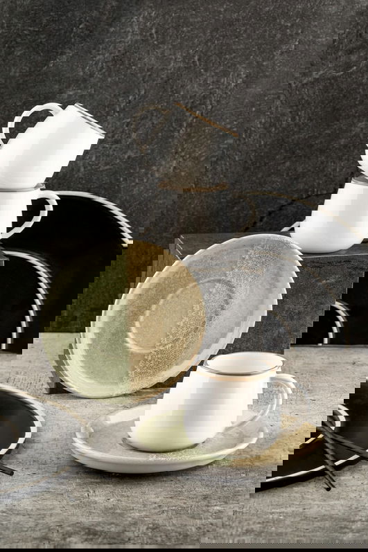 Set cesti de cafea, Noble Life, 721NBL3163, 100% PORCELAN / , Ceașcă de cafea: 90 cm (6 bucăți), Verde / Crem / Alb
