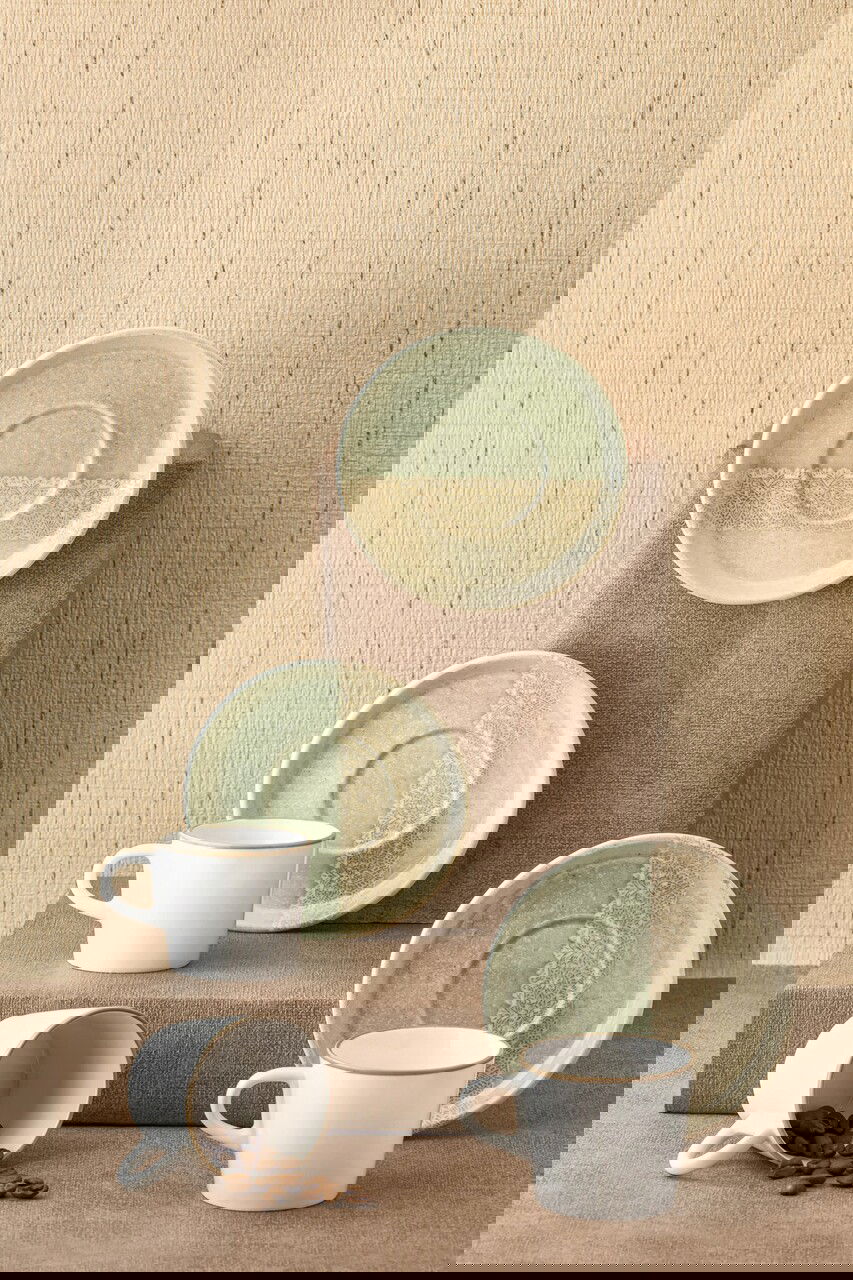 Set cesti de cafea, Noble Life, 721NBL3165, 100% PORCELAN / , Ceașcă de cafea: 90 cm (6 bucăți), Verde / Crem / Alb