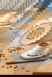 Set cesti de cafea, Noble Life, 721NBL3173, 100% PORCELAN / , Ceașcă de cafea: 90 cm (6 bucăți), Albastru/Alb