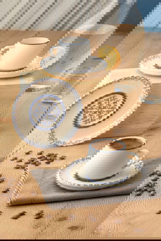 Set cesti de cafea, Noble Life, 721NBL3173, 100% PORCELAN / , Ceașcă de cafea: 90 cm (6 bucăți), Albastru/Alb