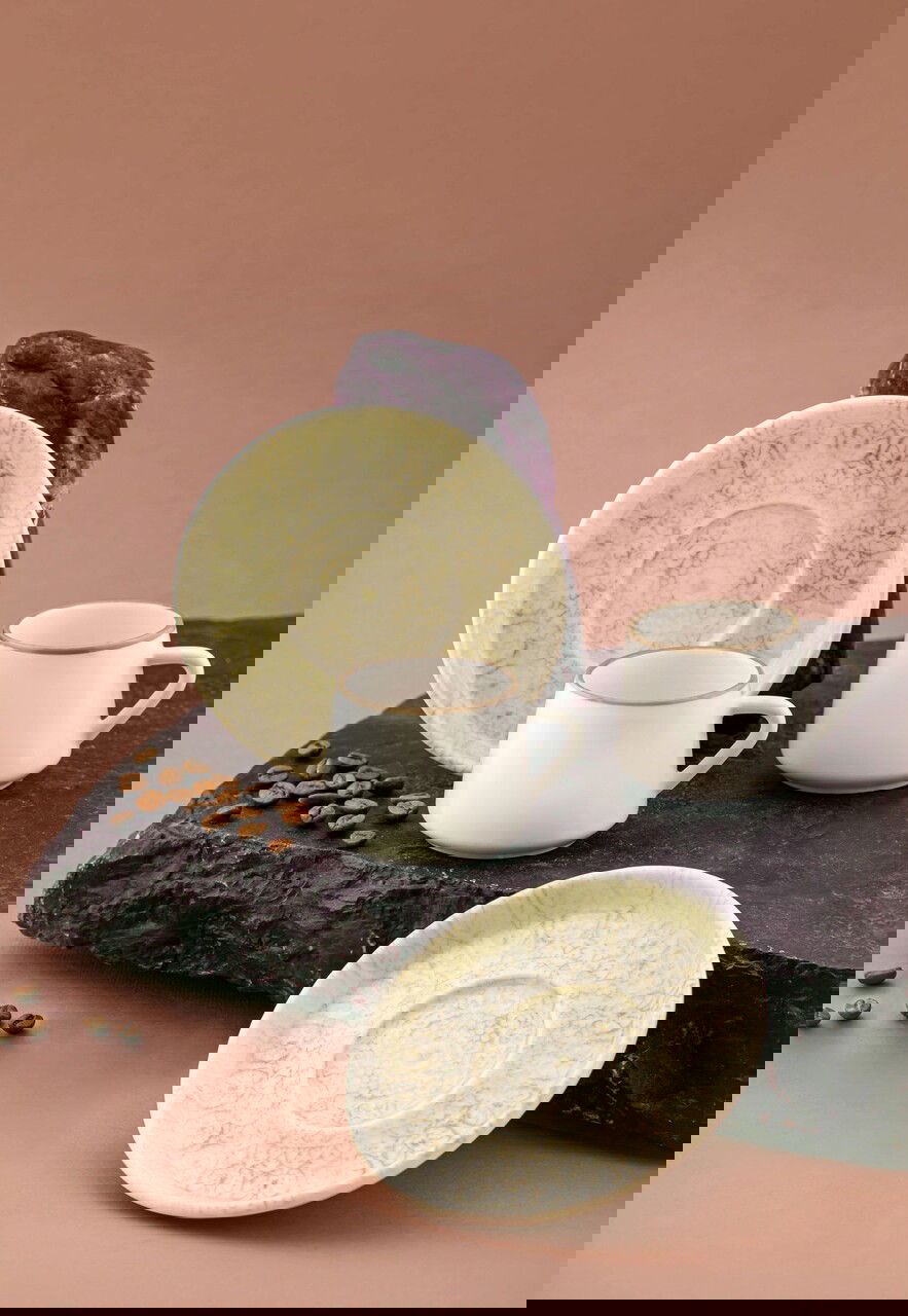 Set cesti de cafea, Noble Life, 721NBL3168, 100% PORCELAN / , Ceașcă de cafea: 90 cm (6 bucăți), Crem/Alb