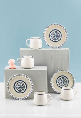 Set cesti de cafea, Noble Life, 721NBL3172, 100% PORCELAN / , Ceașcă de cafea: 90 cm (6 bucăți), Albastru/Alb