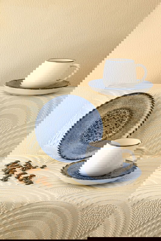 Set cesti de cafea, Noble Life, 721NBL3177, 100% PORCELAN / , Ceașcă de cafea: 90 cm (6 bucăți), Albastru/Alb
