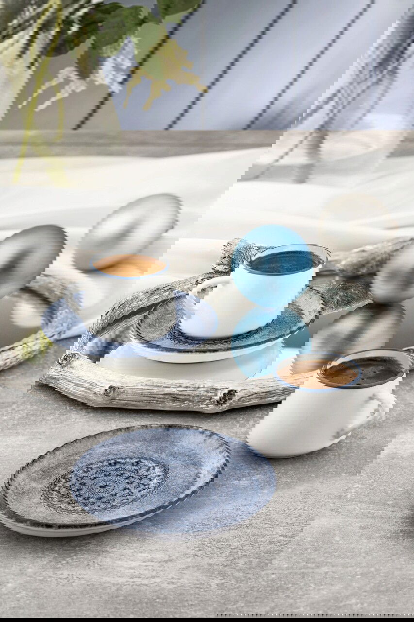 Set cesti de cafea, Noble Life, 721NBL3178, 100% PORCELAN / , Ceașcă de cafea: 90 cm (6 bucăți), Albastru/Alb