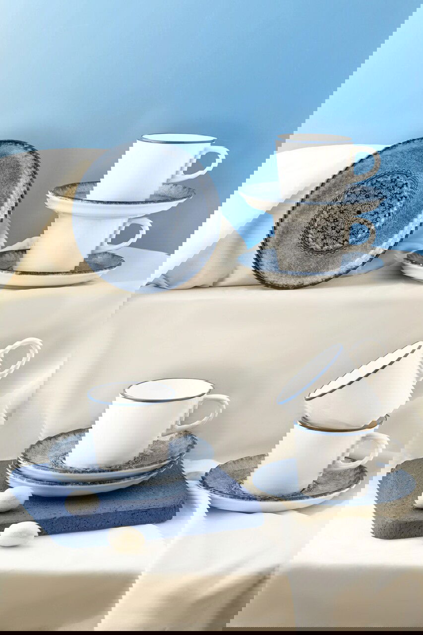 Set cesti de cafea, Noble Life, 721NBL3179, 100% PORCELAN / , Ceașcă de cafea: 90 cm (6 bucăți), Albastru/Alb