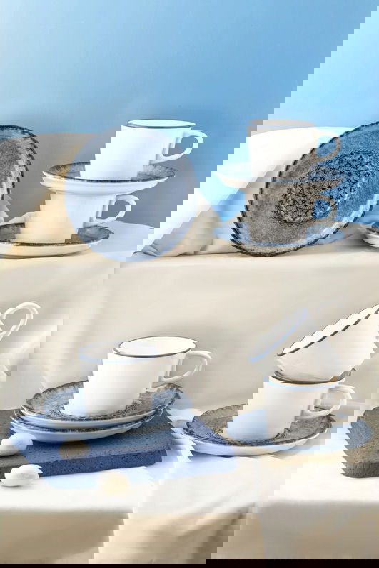 Set cesti de cafea, Noble Life, 721NBL3179, 100% PORCELAN / , Ceașcă de cafea: 90 cm (6 bucăți), Albastru/Alb