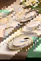 Serviciu de masa, Noble Life, 721NBL3155, 100% PORCELAN / , 24 piese, Verde / Maro / Alb
