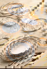 Serviciu de masa, Noble Life, 721NBL3153, 100% PORCELAN / , 24 piese, Albastru / Maro / Alb