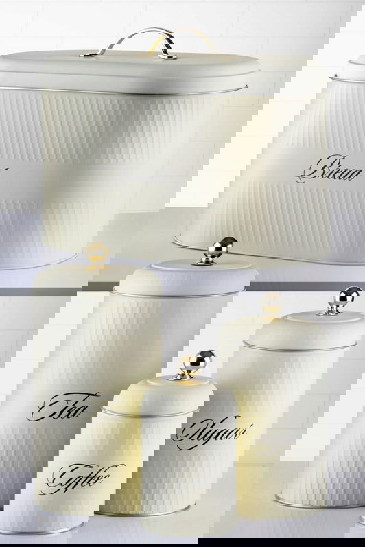 Set recipiente depozitare, Rowe, 196RWE5719, 100% METAL / , Cutie de paine: 18 x 34 x 24 cm, Crem