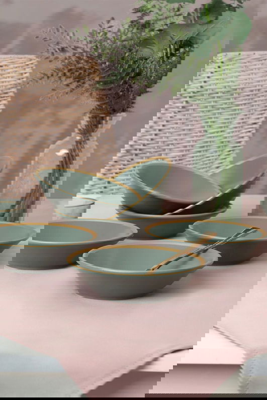 Set farfurii, Keramika, 275KRM1878, 100% CERAMICA / , Nu absorbi apa, Verde / Aur