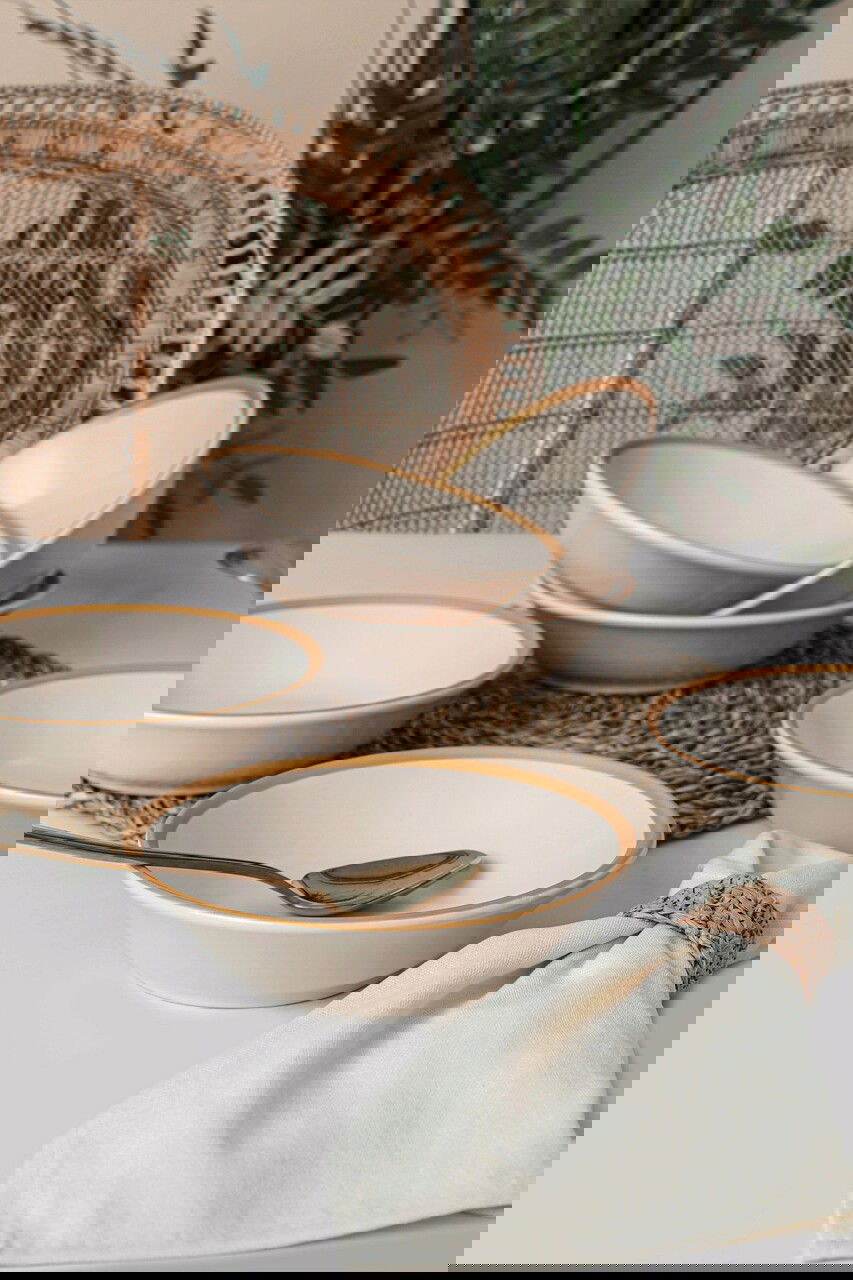 Set farfurii, Keramika, 275KRM1880, 100% CERAMICA / , Nu absorbi apa, Crem / Aur