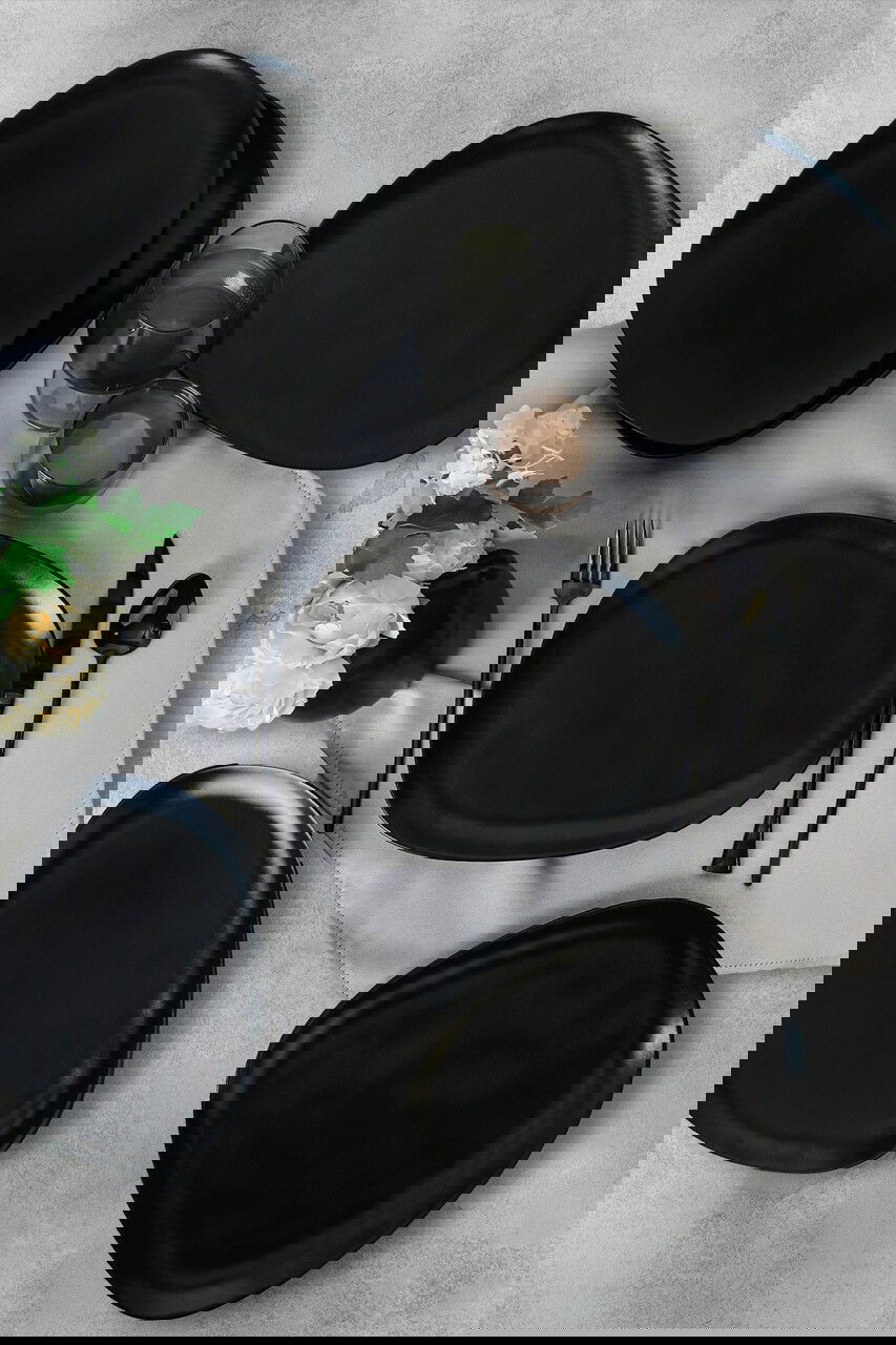 Set platouri pentru servire, Keramika, 275KRM2209, 100% CERAMICA / , Nu absoarbe apa, Negru mat