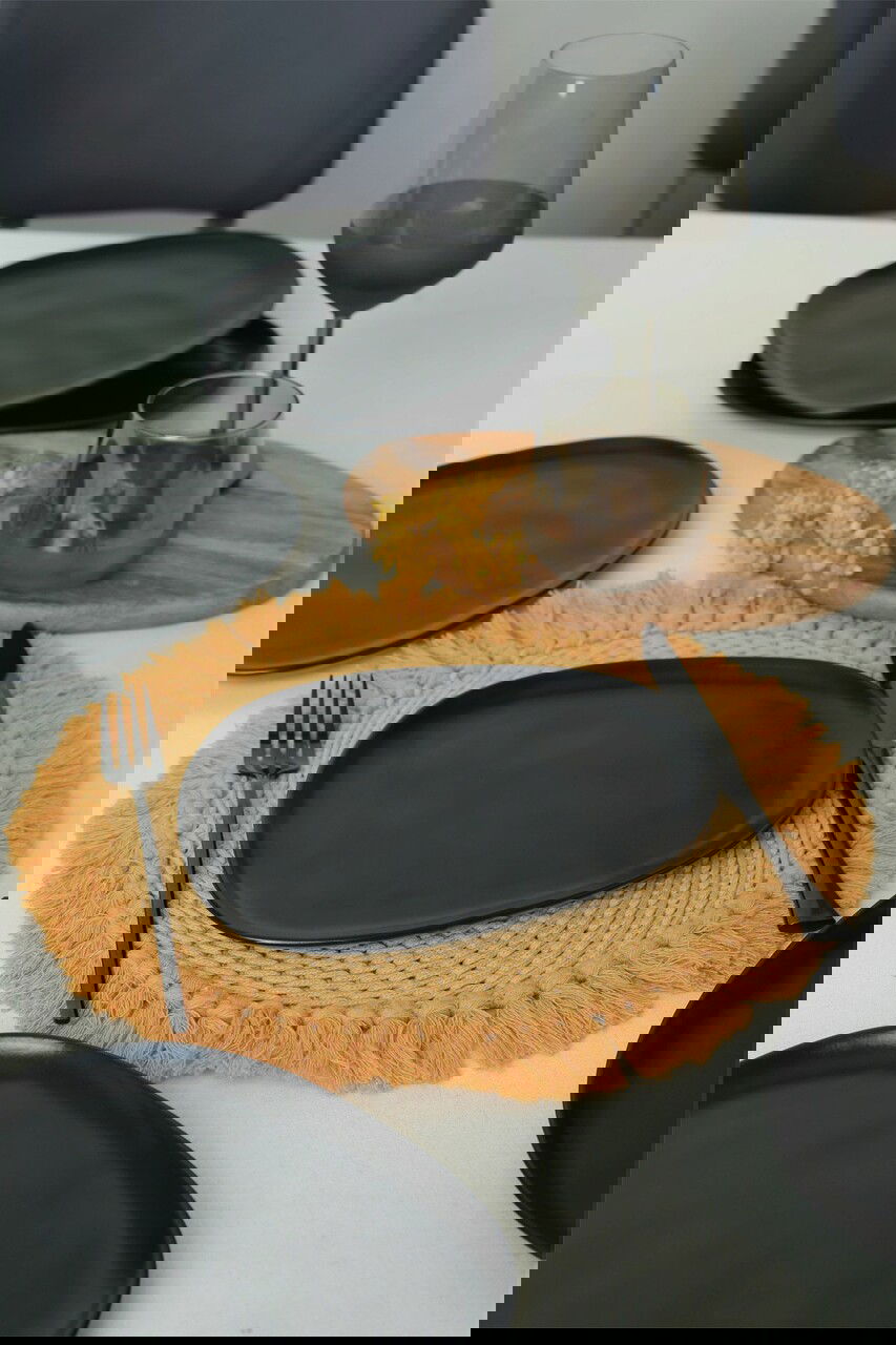 Set platouri servire desert, Keramika, 275KRM2208, 100% CERAMICA / , Nu absoarbe apa, Negru mat
