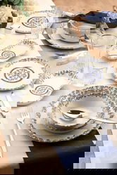 Serviciu de masa, Noble Life, 721NBL3154, 100% PORCELAN / , 24 piese, Albastru/Alb