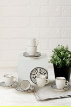 Set cesti de cafea, Keramika, 275KRM1924, 100% CERAMICA / , Dimensiune ceașcă de cafea: 6 x 6 x 6 cm / 110 ml (6 bucăți), Alb/Negru