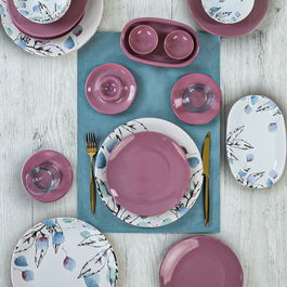 Set de mic dejun, Keramika, 275KRM1698, 100% GRES CERAMICA / , Nu absoarbe apa, Roz / Alb / Albastru