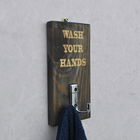 Cuier Wash you hands, Evila Originals, 10x20 cm, maro