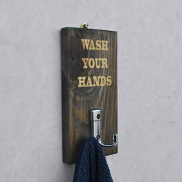 Cuier Wash you hands, Evila Originals, 10x20 cm, maro