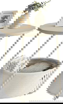 Masuta pentru cafea Vasagle, D45 x 51 cm, PAL/otel/poliester, alb/crem