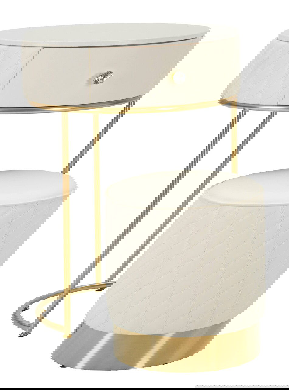 Masa de toaleta cu taburet / Masuta dressing Sharon, Mauro Ferretti, 52x70 cm/36x39 cm, lemn de pin/MDF/metal, alb/auriu