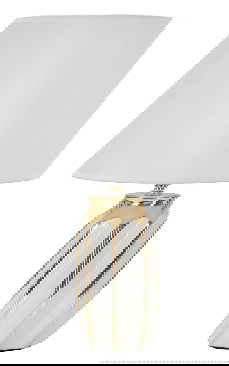 Lampa de masa Cassy, Mauro Ferretti, 1 x E27, 40W, 25x40.5 cm, ceramica/fier/textil, alb/auriu