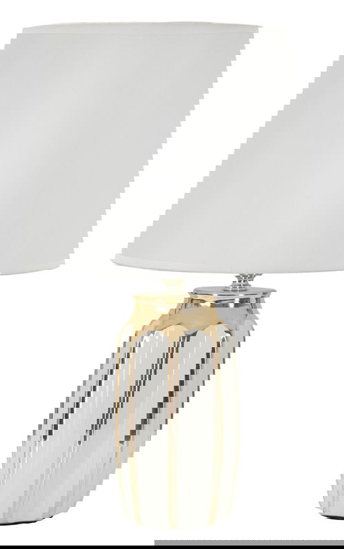 Lampa de masa Cassy, Mauro Ferretti, 1 x E27, 40W, 25x40.5 cm, ceramica/fier/textil, alb/auriu